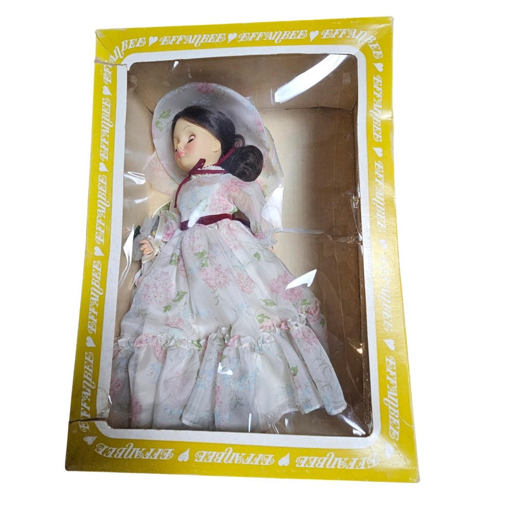 Vintage Effanbee Brunette 1514 Girl Doll 16" Floral Dress‎ Sun Hat Victorian NIB
